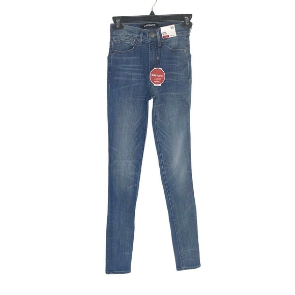 —SOLD—- Express High Rise Denim Jeans Legging Sz 00 long denim perfect - Picture 1 of 10